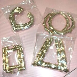4 Pairs Large Faux Gold Hoop Earrings Set - Heart - Valentine's Day - Date night